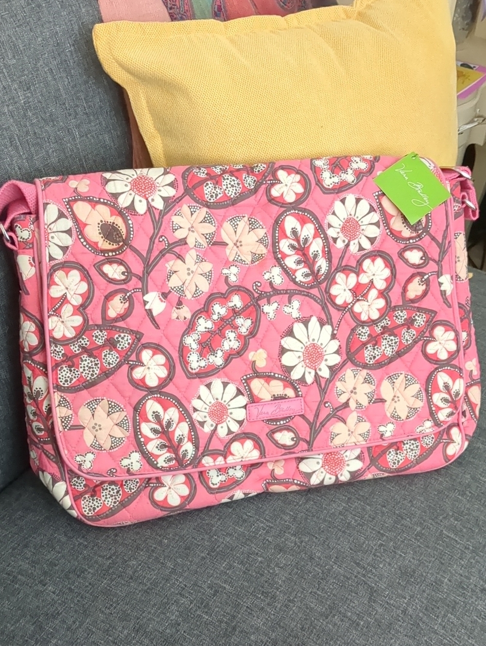 Vera Bradley Pink Floral Quilted Crossbody Messenger Bag